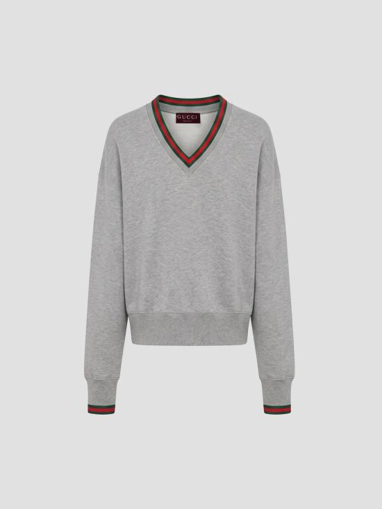 26SS 구찌 웹 코튼 저지 스웨트셔츠 847933XJHIR 1160 GREY MELANGE
