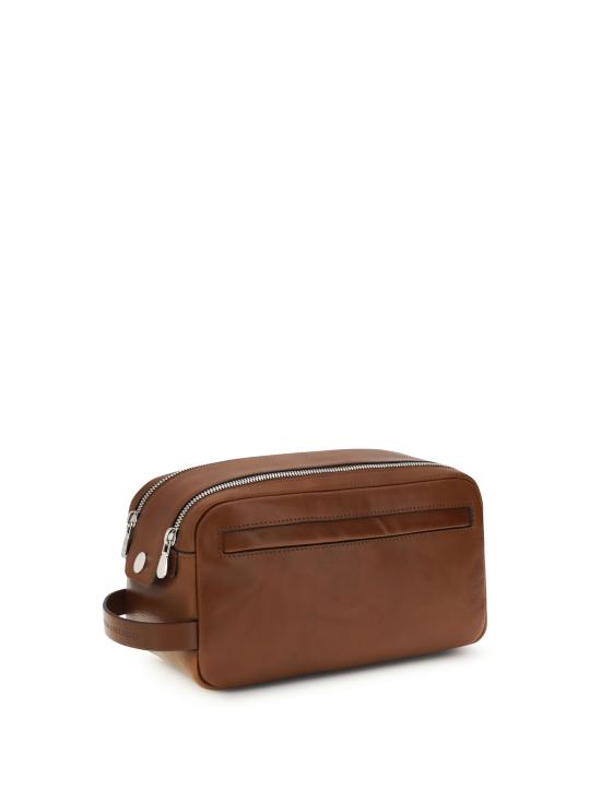 26SS 브루넬로 쿠치넬리 더블 지퍼 바케타 레더 뷰티 케이스 MWSHBU334 C9186 BROWN - BRUNELLO CUCINELLI