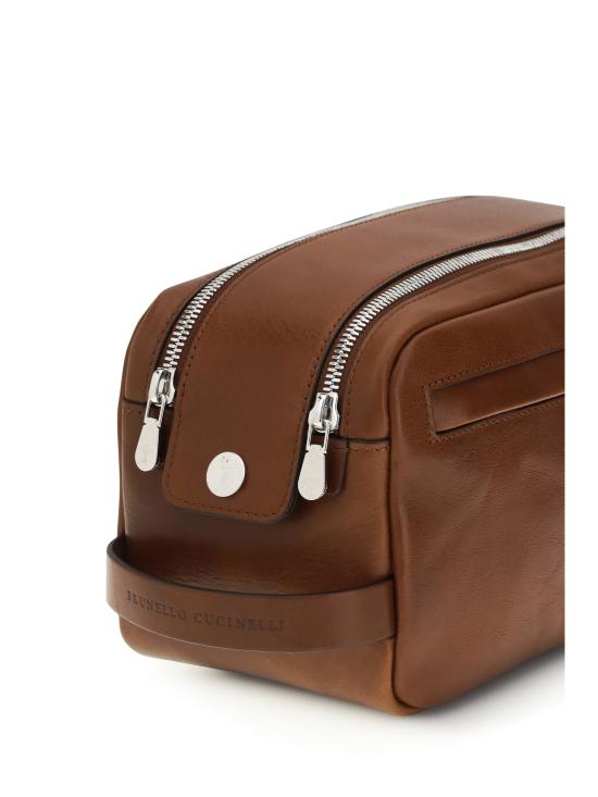 26SS 브루넬로 쿠치넬리 더블 지퍼 바케타 레더 뷰티 케이스 MWSHBU334 C9186 BROWN - BRUNELLO CUCINELLI