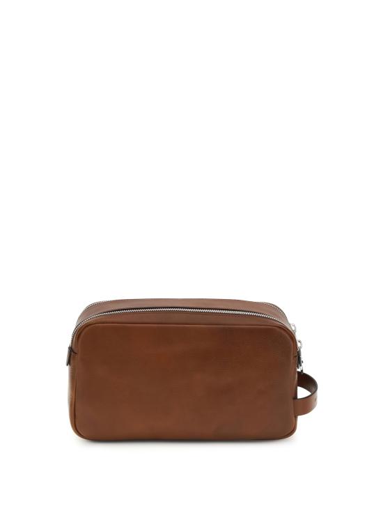 26SS 브루넬로 쿠치넬리 더블 지퍼 바케타 레더 뷰티 케이스 MWSHBU334 C9186 BROWN