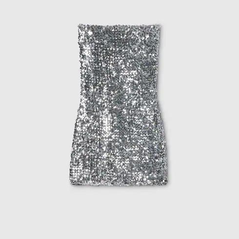 26SS 구찌 자수 시퀸 엘라스틱 드레스 860518ZZZAA 1700 SILVER