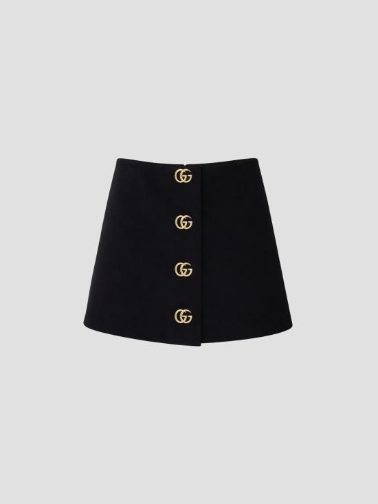 26SS 구찌 크레이프 울 더블 G 버튼 스커트 864526ZACKN 1000 BLACK