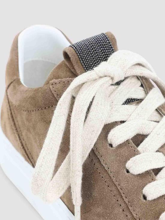 26SS 브루넬로 쿠치넬리 프레셔스 루프 스웨이드 스니커즈 MZSFG2525C8921 Taupe - BRUNELLO CUCINELLI