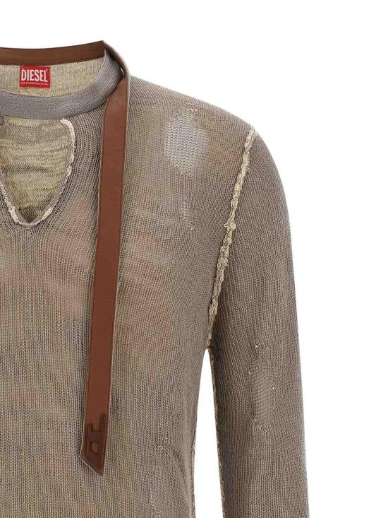 26SS 디젤 K-DAIANERIS 바이커 넥 스트랩 디스트레스드 스웨터 A231590EGEG7FM Grey - DIESEL