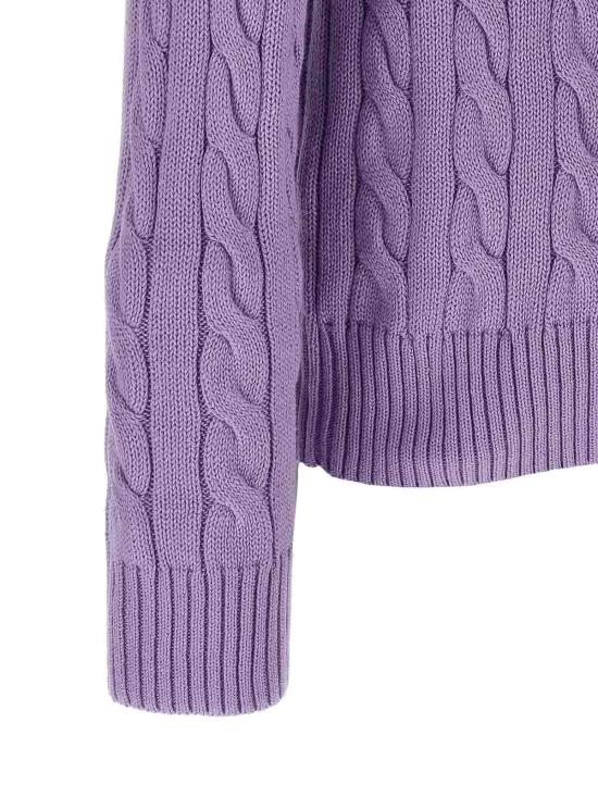  폴로 랄프로렌 로고 자수 케이블 니트 스웨터 710775885531 Purple - POLO RALPH LAUREN