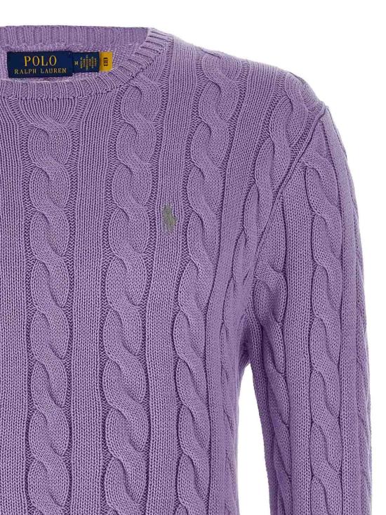  폴로 랄프로렌 로고 자수 케이블 니트 스웨터 710775885531 Purple - POLO RALPH LAUREN