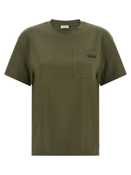 26SS 브루넬로 쿠치넬리 샤이니 탭 코튼 저지 티셔츠 M0T81EC710C9253 Green