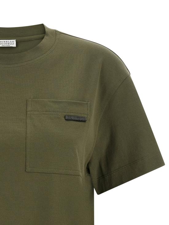 26SS 브루넬로 쿠치넬리 샤이니 탭 코튼 저지 티셔츠 M0T81EC710C9253 Green - BRUNELLO CUCINELLI