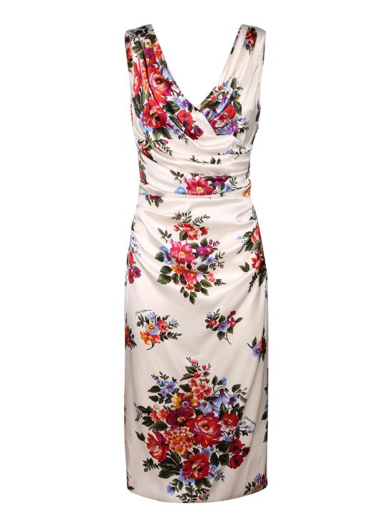 26SS 돌체앤가바나 플라워 부케 프린트 새틴 드레스 F612RT FSICE HA5ZO White