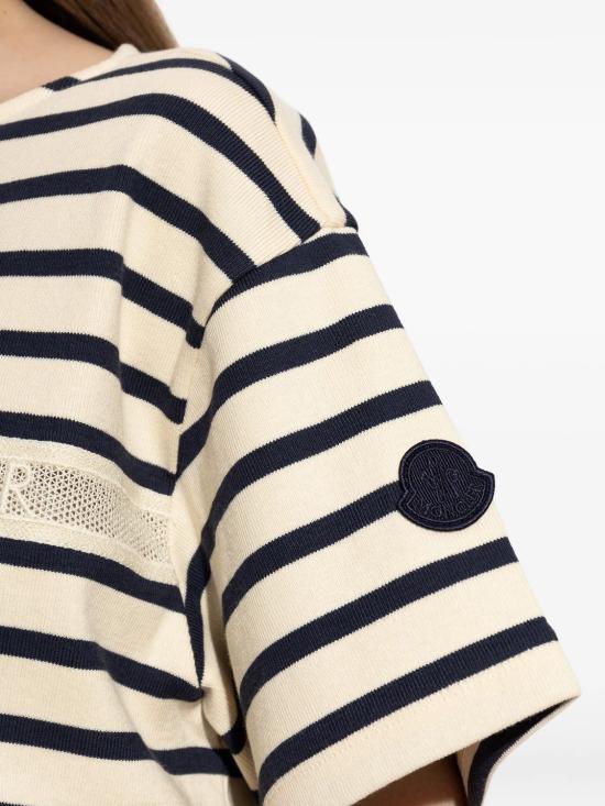 26SS 몽클레어 스트라이프 로고 프린트 티셔츠 L10938C0005089BEB F07 WHITE - MONCLER
