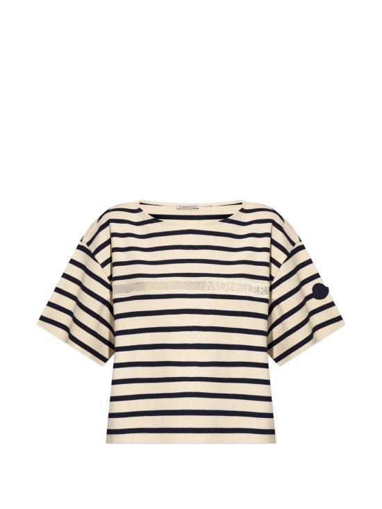 26SS 몽클레어 스트라이프 로고 프린트 티셔츠 L10938C0005089BEB F07 WHITE