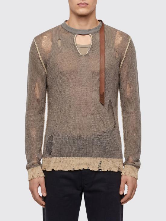 26SS 디젤 K-DAIANERIS 바이커 넥 스트랩 디스트레스드 스웨터 A231590EGEG 7FM Grey