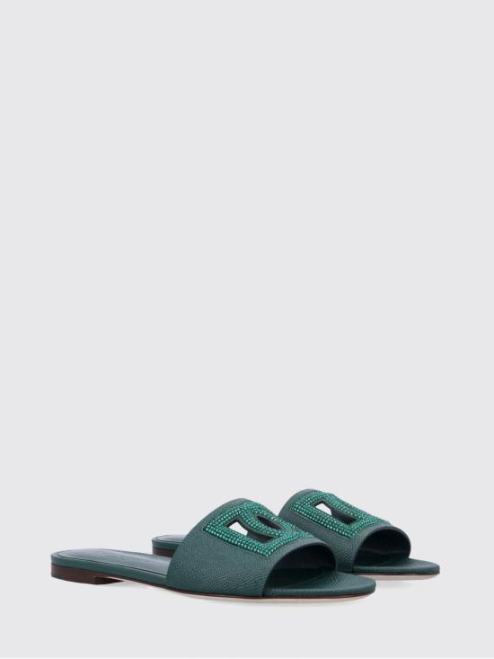 26SS 돌체앤가바나 스웨이드 도핀 카프스킨 플랫 슬리퍼 CQ0666A0217 8S353 Green - DOLCE & GABBANA