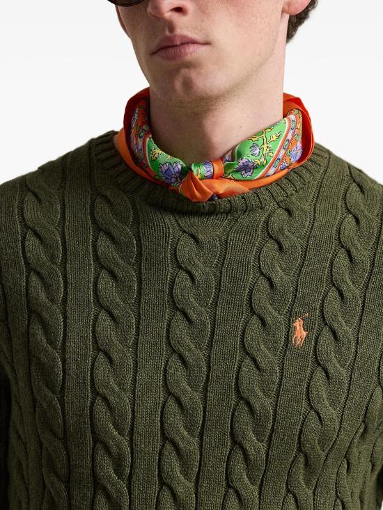 26SS 폴로 랄프로렌 로고 자수 케이블 니트 스웨터 710775885 542 Verde - POLO RALPH LAUREN