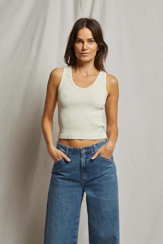  퍼펙트 화이트 티 민소매 티셔츠 블론디 리브 탱크