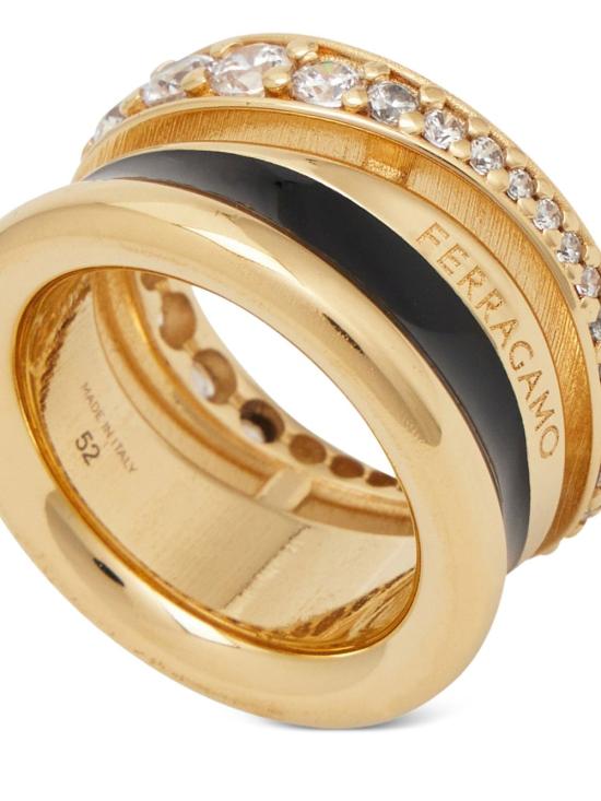 26SS 살바토레 페라가모 반지 760925 790650ORO BLACK CRYSTAL Oro black crystal - SALVATORE FERRAGAMO