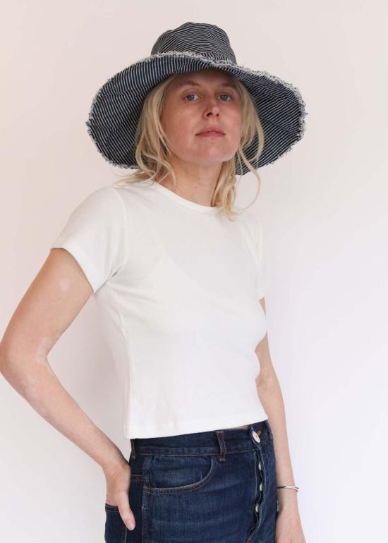  Abigail Rose & Lily Too 버킷햇 애비게일 로즈 앤 릴리 투 선햇 레일로드 스트라이프 데님 - OTHER BRANDS