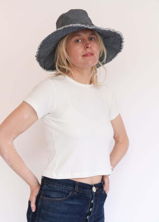  Abigail Rose & Lily Too 버킷햇 애비게일 로즈 앤 릴리 투 선햇 레일로드 스트라이프 데님 - OTHER BRANDS