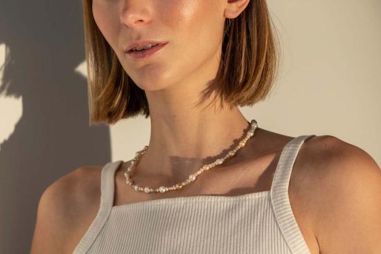  Milk & Rose 목걸이/팬던트 밀크 앤 로즈 모시 아게이트 진주 목걸이