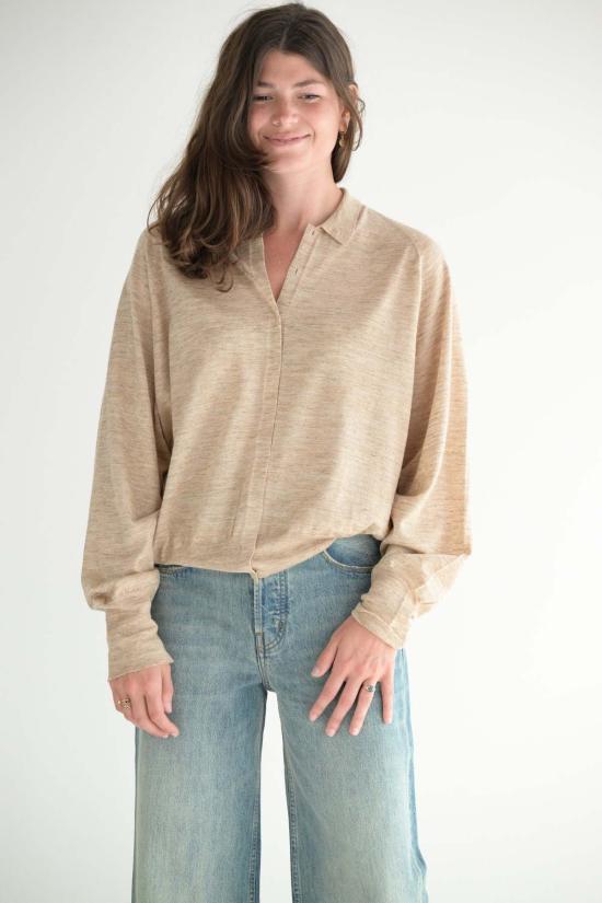  보부틱 긴팔 티셔츠 구역 설정 셔츠 오트밀