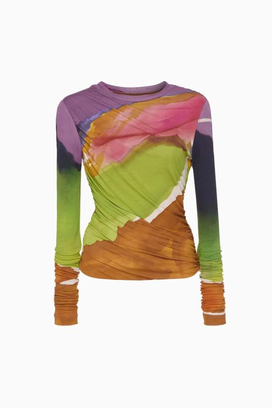  울라 존슨 긴팔 티셔츠 Ulla Johnson Paradis 셔링 저지 탑 멀티컬러 - ULLA JOHNSON