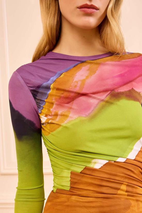  울라 존슨 긴팔 티셔츠 Ulla Johnson Paradis 셔링 저지 탑 멀티컬러 - ULLA JOHNSON