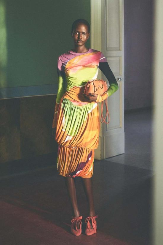  울라 존슨 긴팔 티셔츠 Ulla Johnson Paradis 셔링 저지 탑 멀티컬러 - ULLA JOHNSON