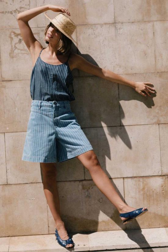  타이니 빅 시스터 데님 숏팬츠 스트라이프 버뮤다 반바지 데님 - TINY BIG SISTER