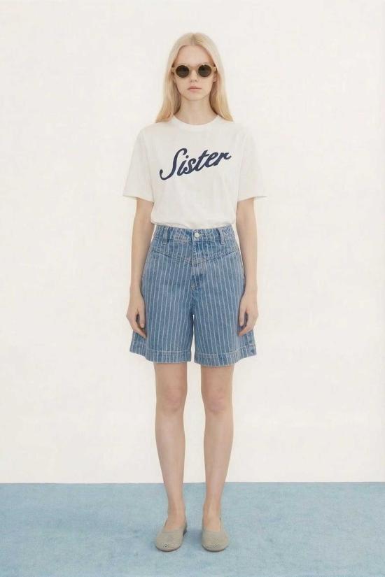  타이니 빅 시스터 데님 숏팬츠 스트라이프 버뮤다 반바지 데님