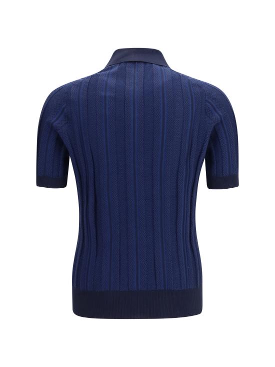 26SS 브루넬로 쿠치넬리 자카드 니트 폴로 셔츠 M29806305 CFP55 BLUE - BRUNELLO CUCINELLI