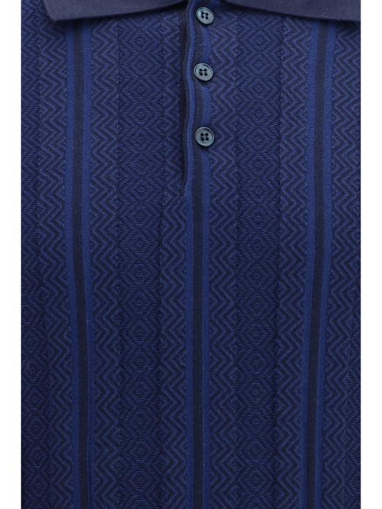 26SS 브루넬로 쿠치넬리 자카드 니트 폴로 셔츠 M29806305 CFP55 BLUE - BRUNELLO CUCINELLI