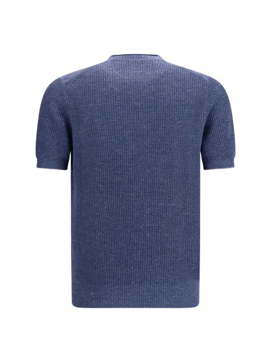 26SS 브루넬로 쿠치넬리 하프 잉글리시 립 리넨 코튼 니트 티셔츠 M2L707710 CYZ37 BLUE - BRUNELLO CUCINELLI