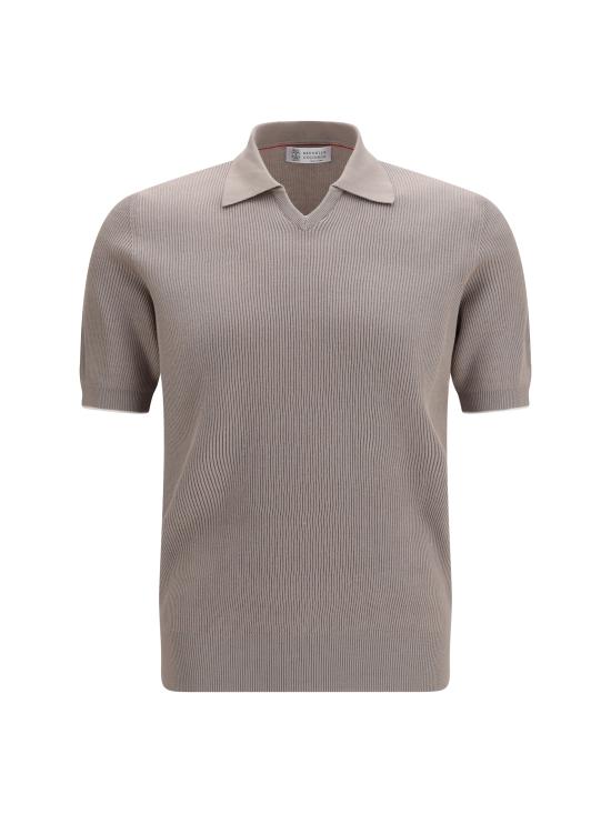 26SS 브루넬로 쿠치넬리 잉글리시 립 코튼 니트 폴로셔츠 M29400015 CSJ77 GREY