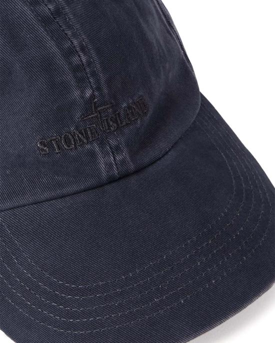  스톤 아일랜드 볼캡 브러시드 코튼 개버딘 베이스볼 캡 (블루 그레이) - STONE ISLAND
