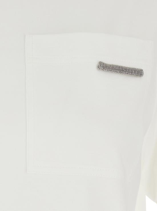 26SS 브루넬로 쿠치넬리 샤이니 탭 코튼 저지 티셔츠 M0T81EC710C6159 White - BRUNELLO CUCINELLI