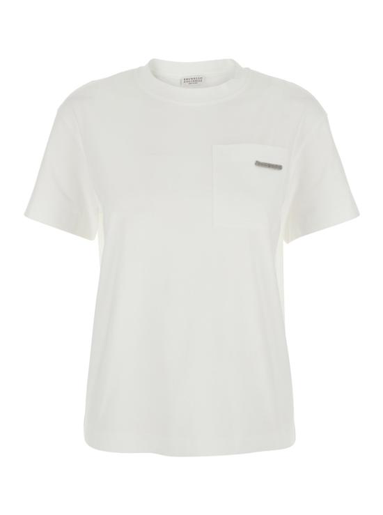 26SS 브루넬로 쿠치넬리 샤이니 탭 코튼 저지 티셔츠 M0T81EC710C6159 White