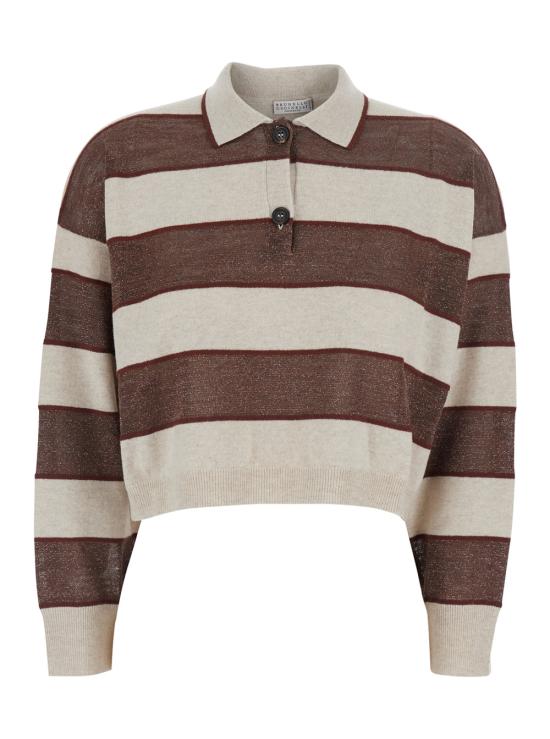 26SS 브루넬로 쿠치넬리 스파클링 스트라이프 크롭 니트 폴로 M16221605CZC29 Multicolor