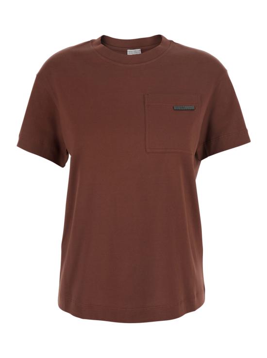 26SS 브루넬로 쿠치넬리 샤이니 탭 코튼 저지 티셔츠 M0T81EC710C9092 Brown