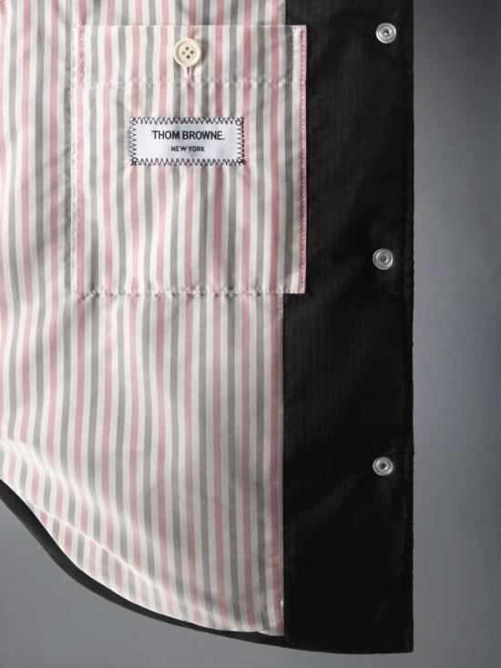  톰브라운 숏패딩 톰 브라운 샤이니 립스톱 경량 다운 충전 4바 재킷 블랙 - THOM BROWNE