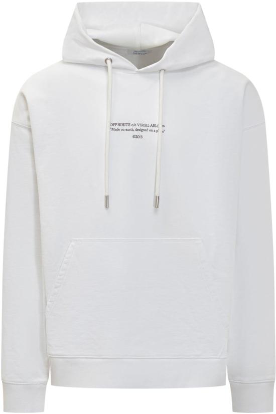 25FW 오프화이트 로고 프린트 캥거루 포켓 후드 티셔츠셔츠 OMBB085F25FLE0160110 WHITE