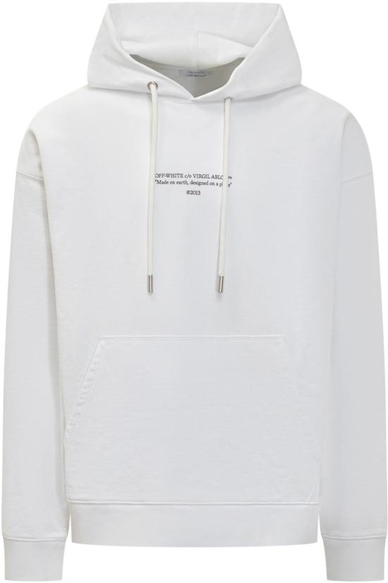 25FW 오프화이트 로고 프린트 캥거루 포켓 후드 티셔츠셔츠 OMBB085F25FLE0160110 WHITE