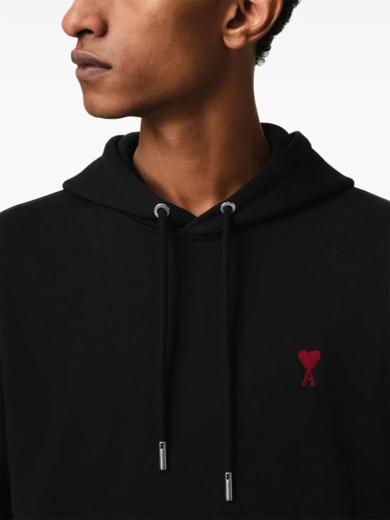 26SS 아미 스몰 하트 로고 루프백 오가닉 코튼 플리스 후드 BFUSW235 730 001 Black - AMI