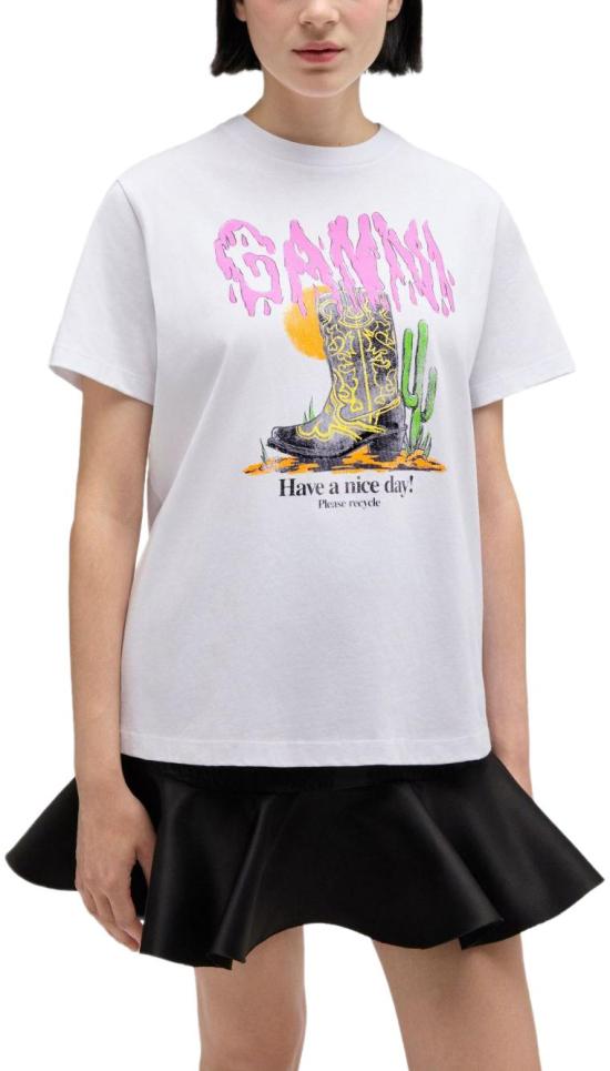 26SS 가니 웨스턴 부츠 프린트 티셔츠 A1050075151 WHITE - GANNI