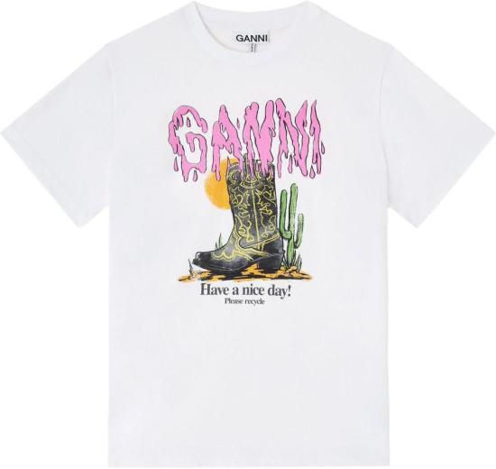 26SS 가니 웨스턴 부츠 프린트 티셔츠 A1050075151 WHITE