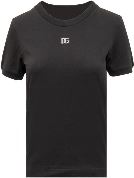 25FW 돌체앤가바나 크리스탈 DG 로고 코튼 티셔츠 F8N08ZG7B3UN0000 BLACK