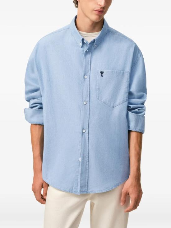 26SS 아미 코튼 박시 자수 아미 드 하트 셔츠 HSH822 CO0221 484 - AMI