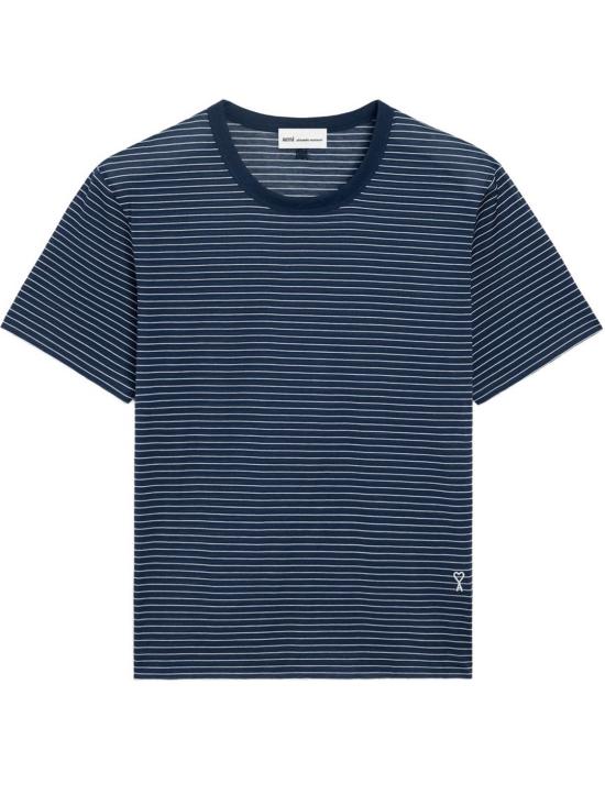 26SS 아미 스트라이프 코튼 아미 드 하트 티셔츠 HTS367 JE0212 A044 Encre