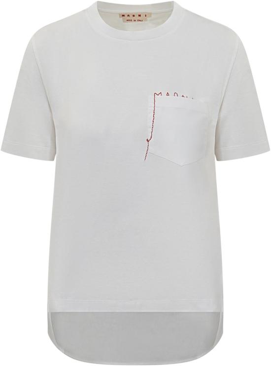 25FW 마르니 로고 핸드스티칭 반팔 티셔츠 THJE0378QSUTC44600W01 WHITE