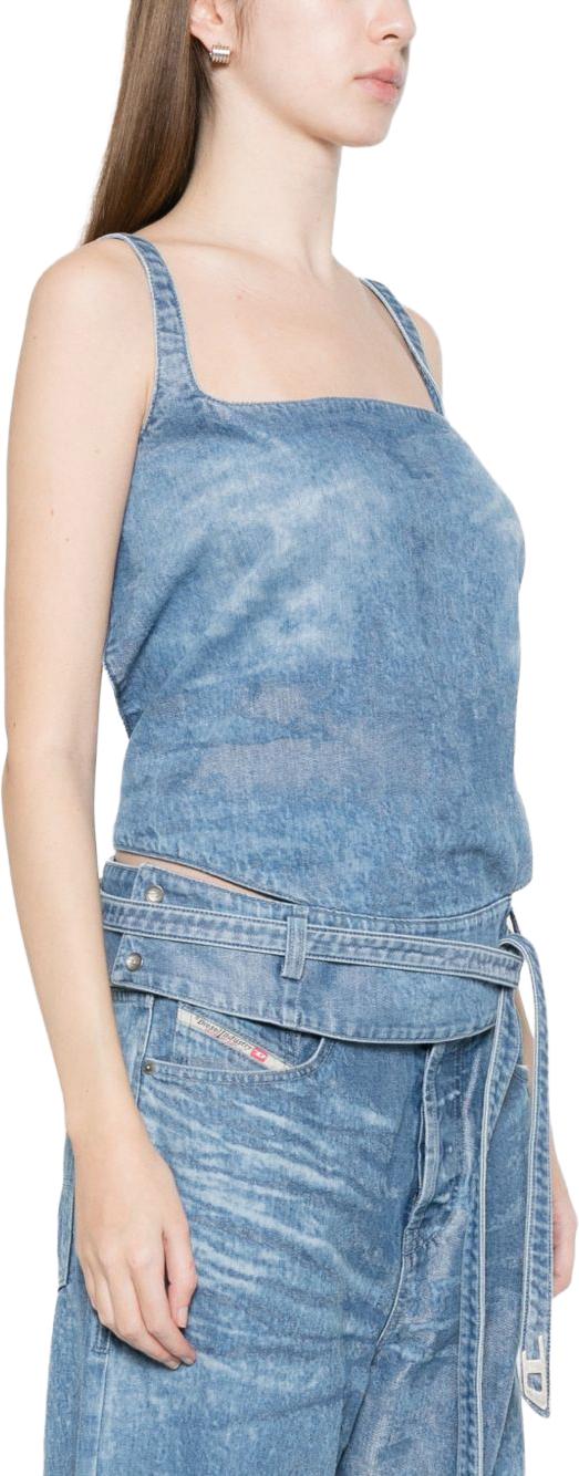 26SS 디젤 드-사이라-Fsi2 오픈-백 탑 인 새틴 데님 A2378709P2301 BLUE - DIESEL
