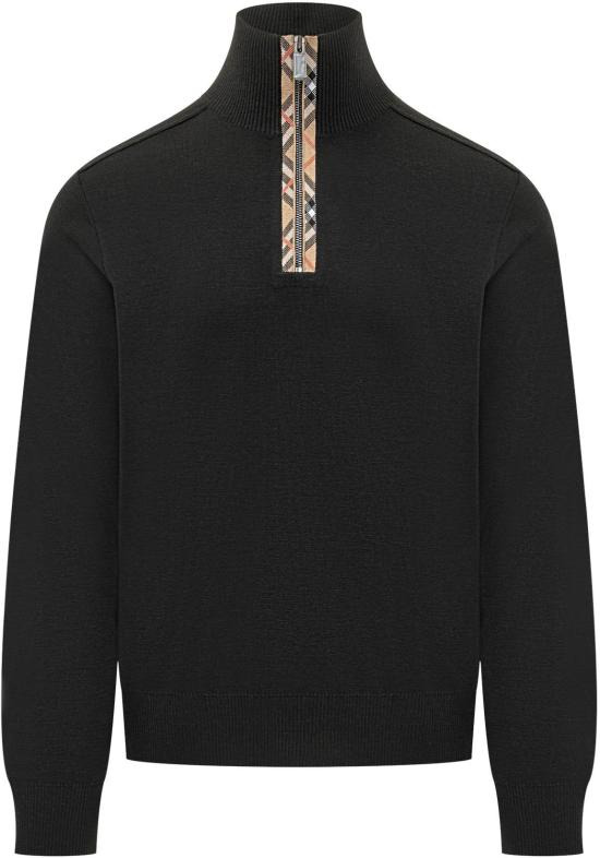 26SS 버버리 체크 트리밍 울 하프 지퍼 스웨터 8119436A1189 BLACK